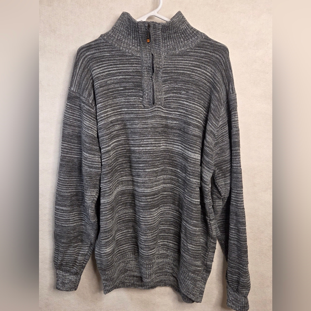 Pronti‎ Men's XXL Textured 1/4 Zip Sweater – Gray Marled Knit Prep Academia